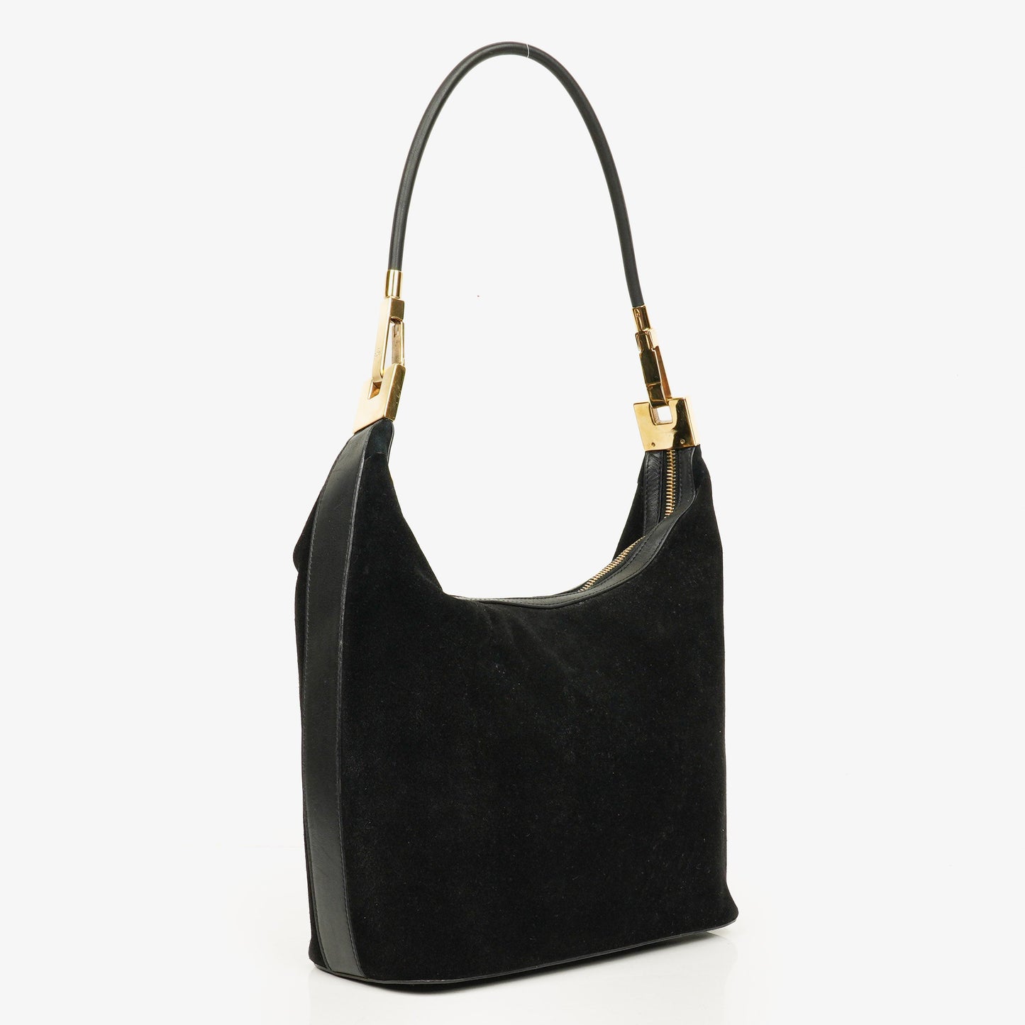 Gucci Schulter-Hobo-Tasche aus schwarzem Wildleder und Leder