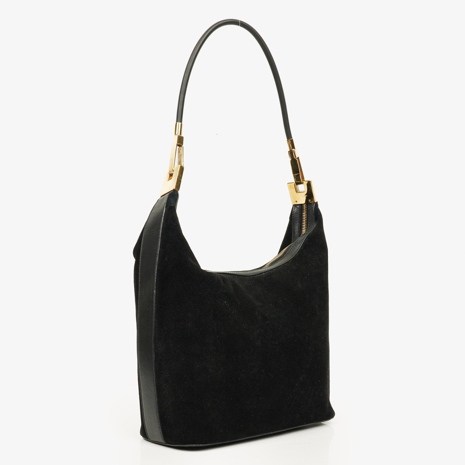 Gucci Schulter-Hobo-Tasche aus schwarzem Wildleder und Leder