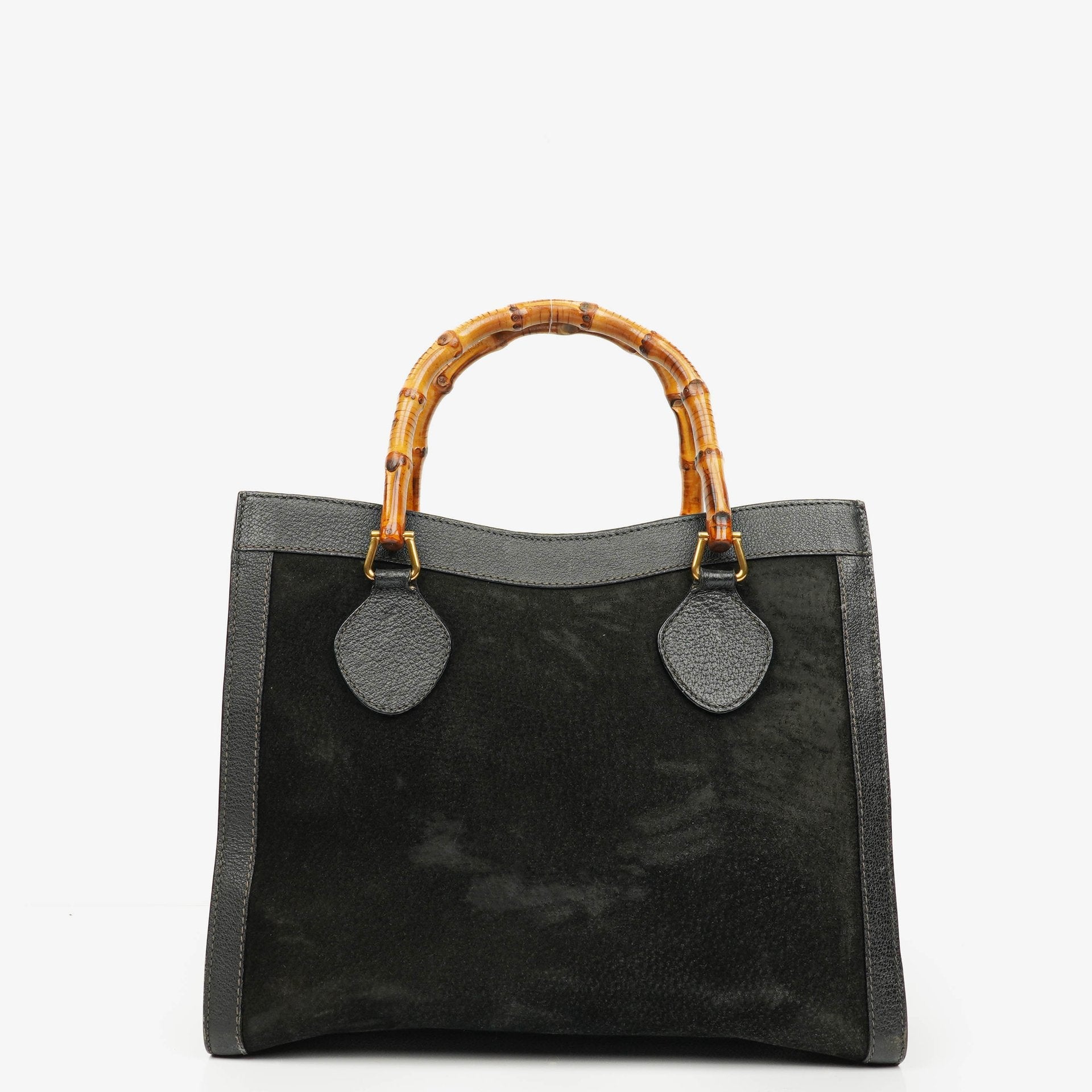 Gucci Diana Bamboo Tote aus schwarzem Vintage-Wildleder und Leder