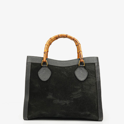 Gucci Diana Bamboo Tote aus schwarzem Vintage-Wildleder und Leder
