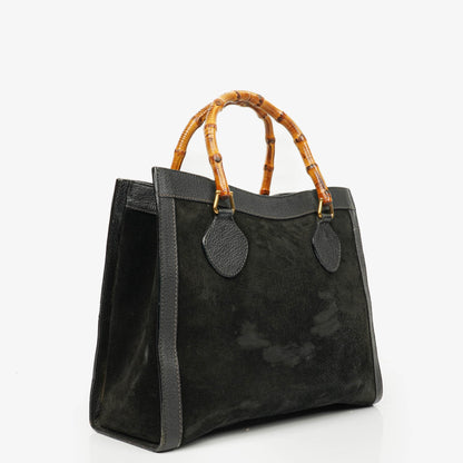Gucci Diana Bamboo Tote aus schwarzem Vintage-Wildleder und Leder