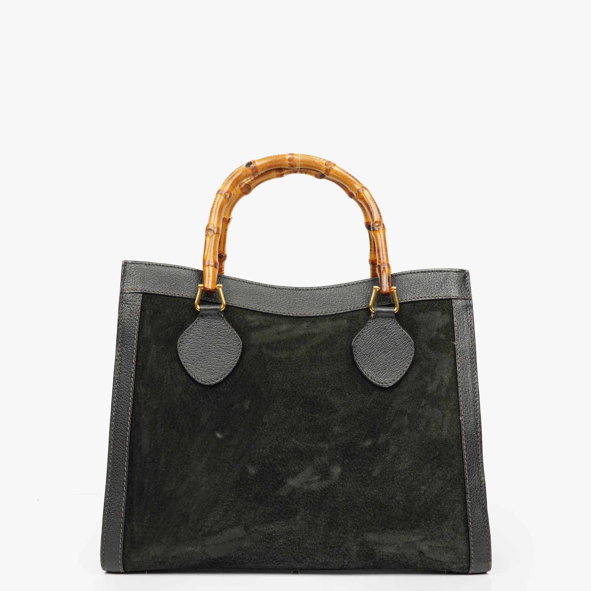 Gucci Diana Bamboo Tote aus schwarzem Vintage-Wildleder und Leder