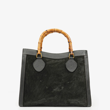 Gucci Diana Bamboo Tote aus schwarzem Vintage-Wildleder und Leder