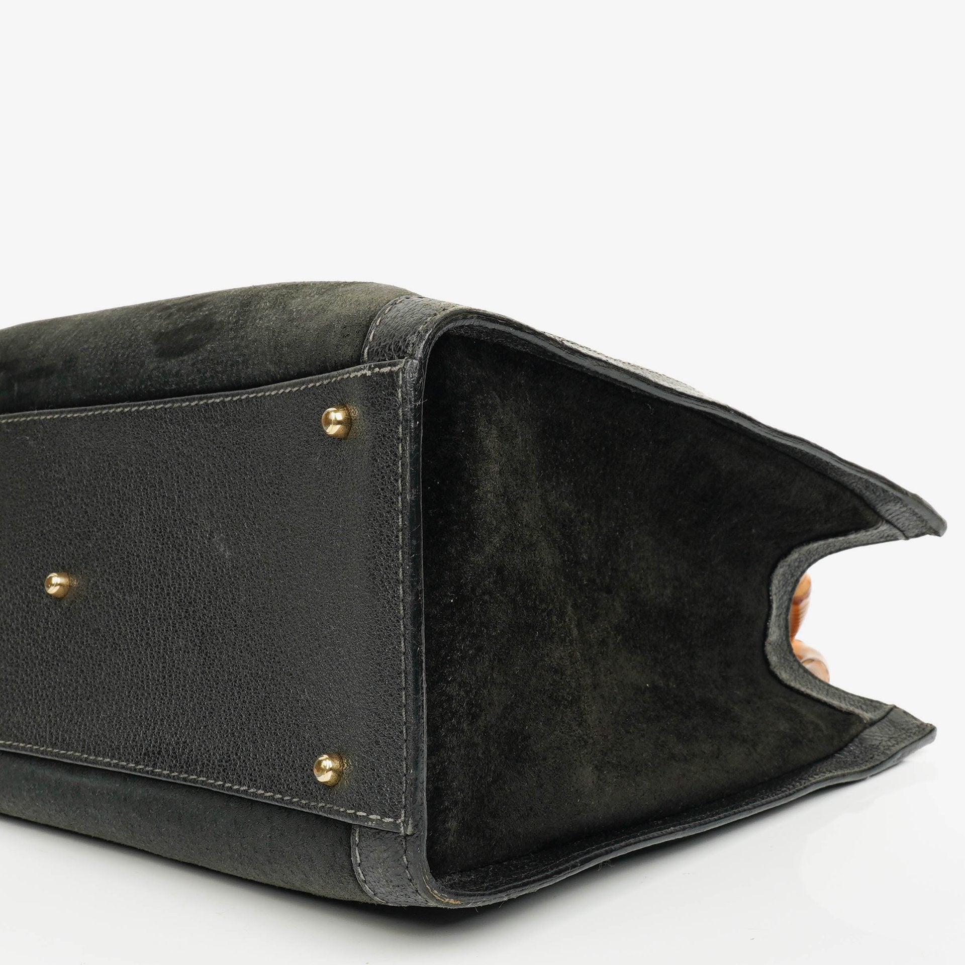 Gucci Diana Bamboo Tote aus schwarzem Vintage-Wildleder und Leder