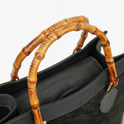 Gucci Diana Bamboo Tote aus schwarzem Vintage-Wildleder und Leder