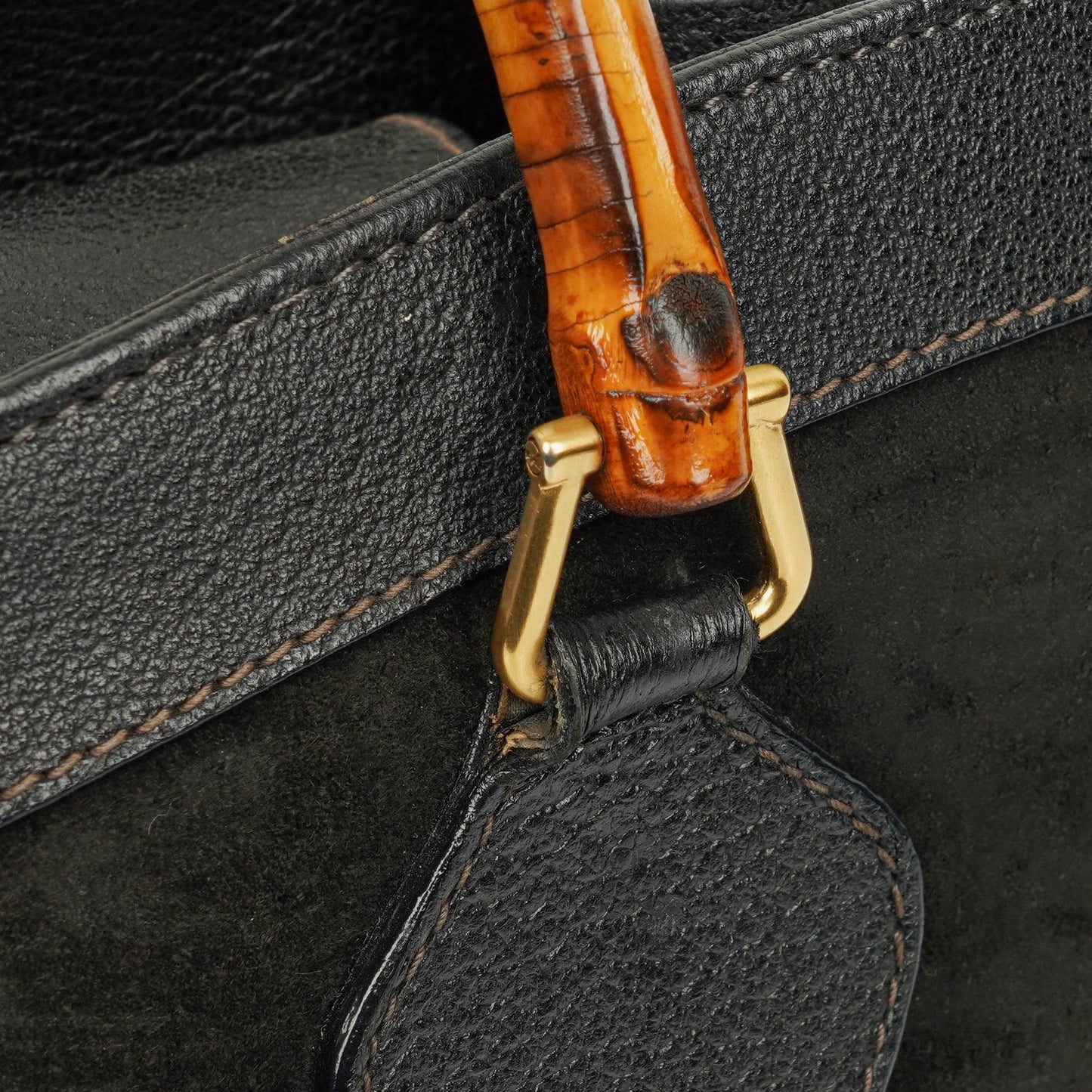 Gucci Diana Bamboo Tote aus schwarzem Vintage-Wildleder und Leder