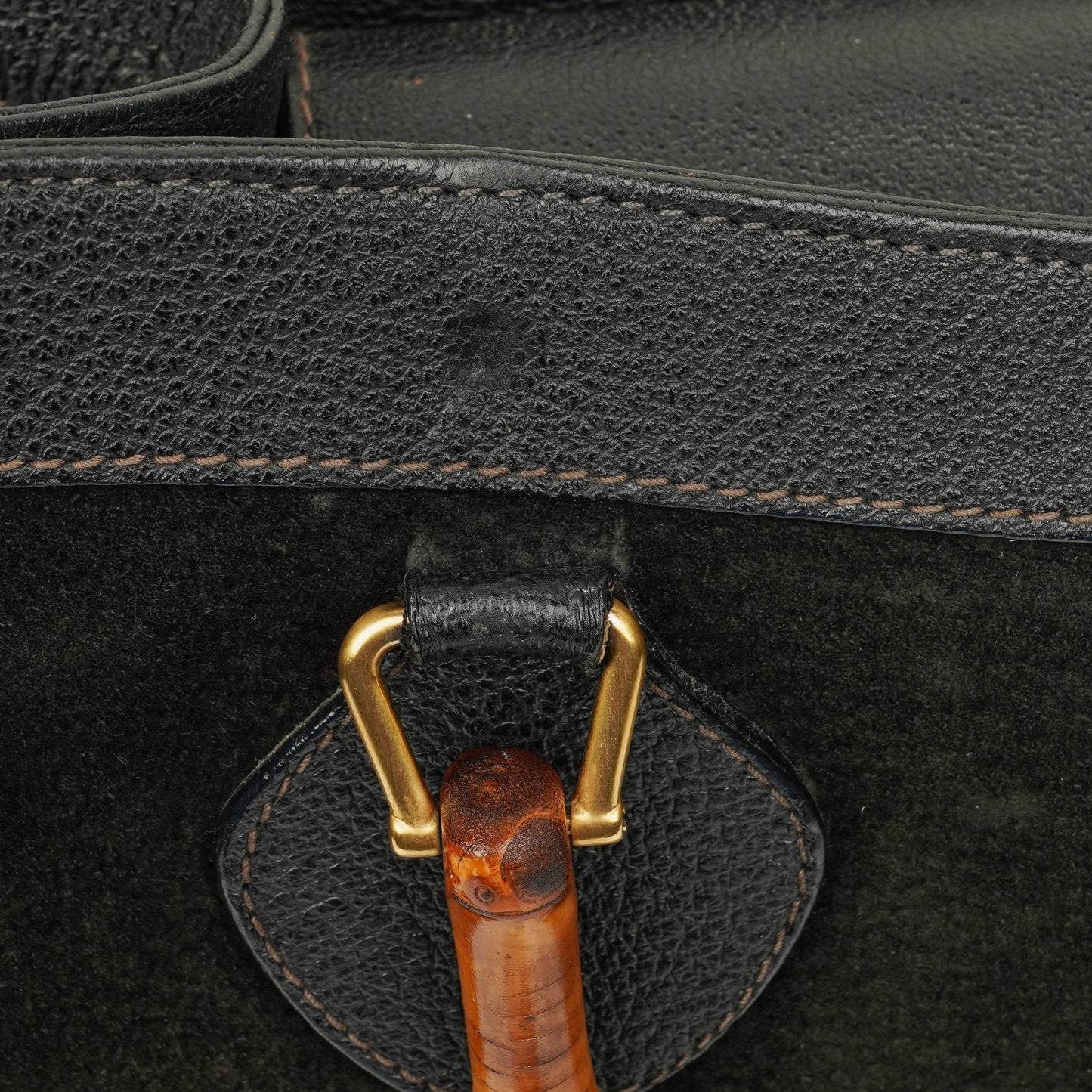 Gucci Diana Bamboo Tote aus schwarzem Vintage-Wildleder und Leder