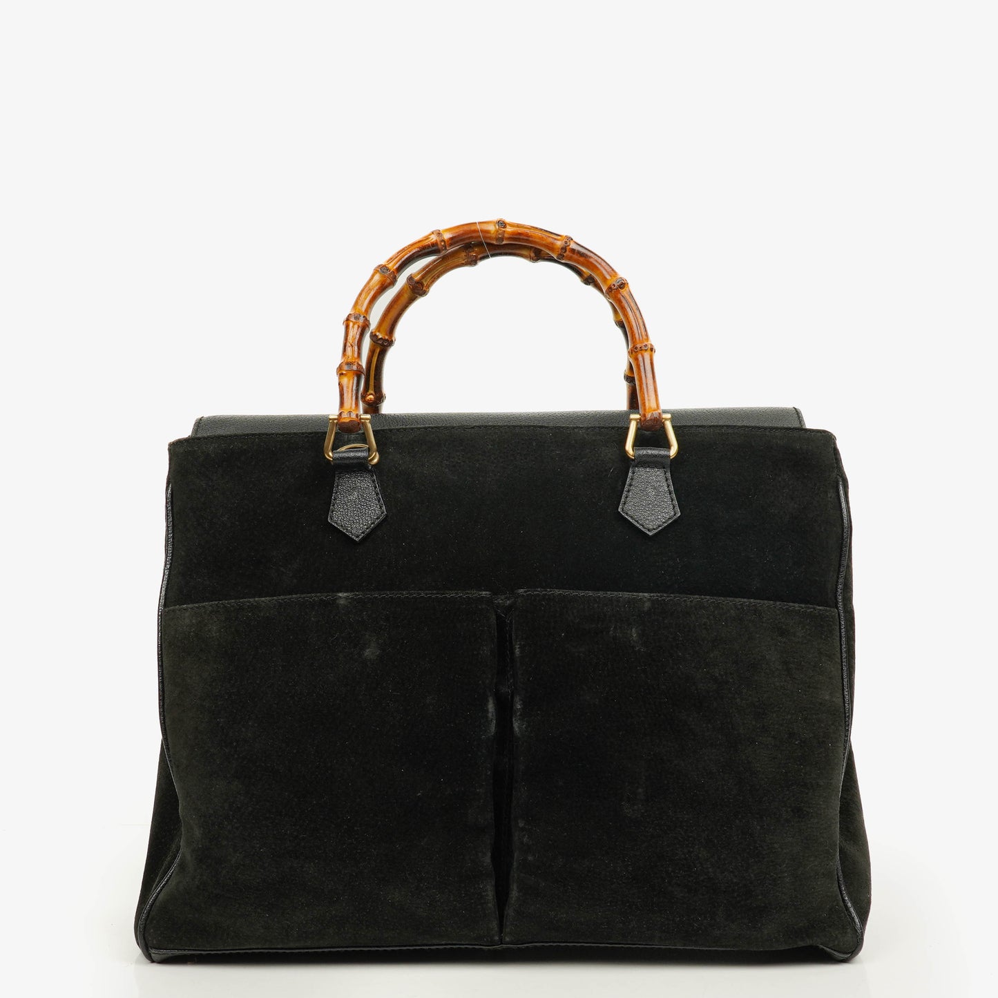 Gucci Vintage Tote aus schwarzem Wildleder mit Bambus