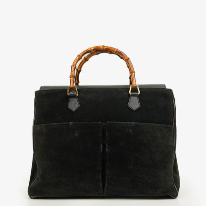 Gucci Vintage Tote aus schwarzem Wildleder mit Bambus