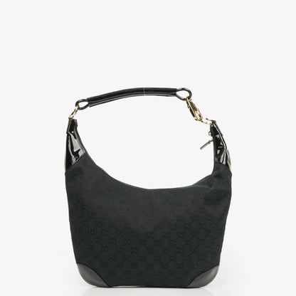Gucci Ring Hobo Bag aus schwarz/navy GG Canvas mit geflochtenem Griff