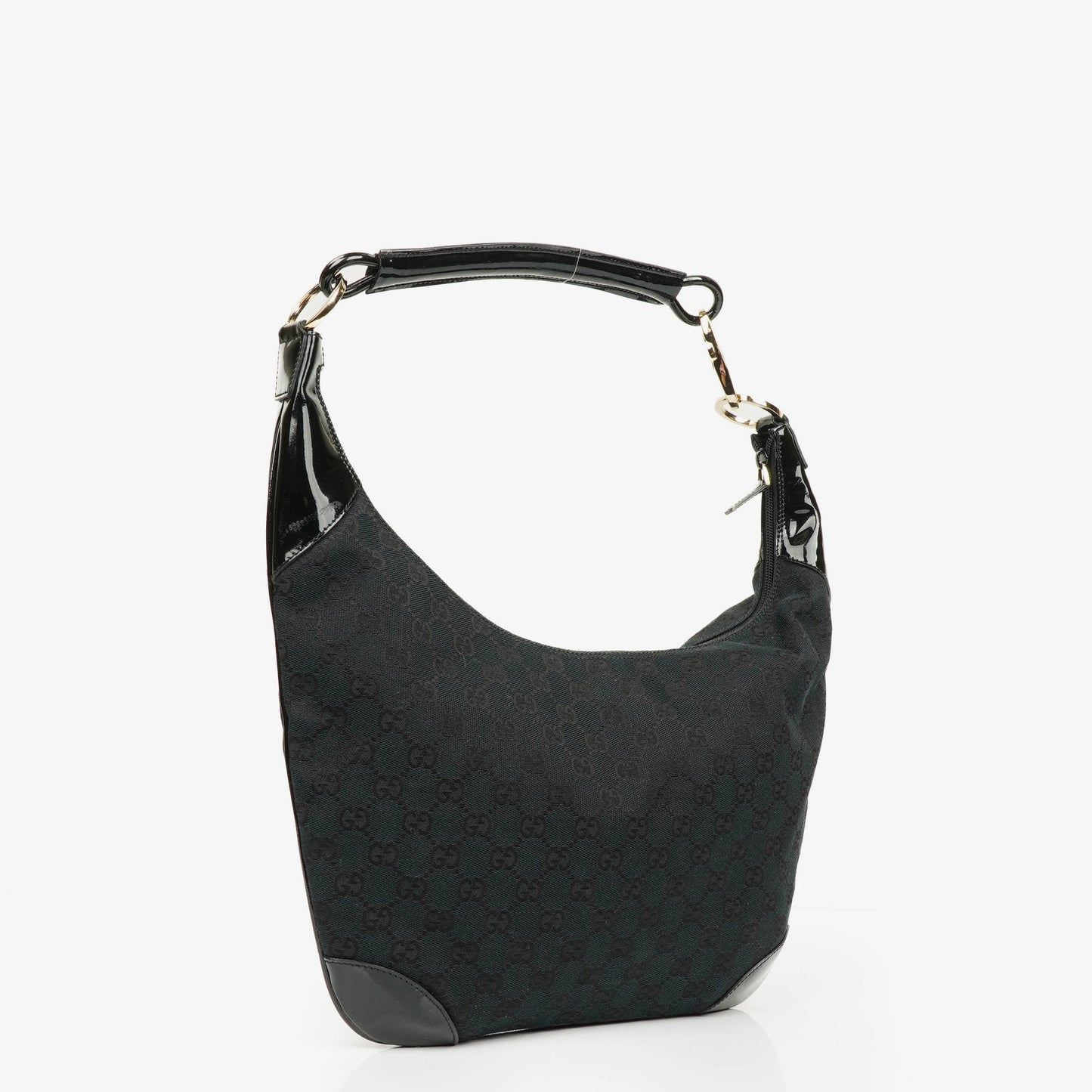 Gucci Ring Hobo Bag aus schwarz/navy GG Canvas mit geflochtenem Griff