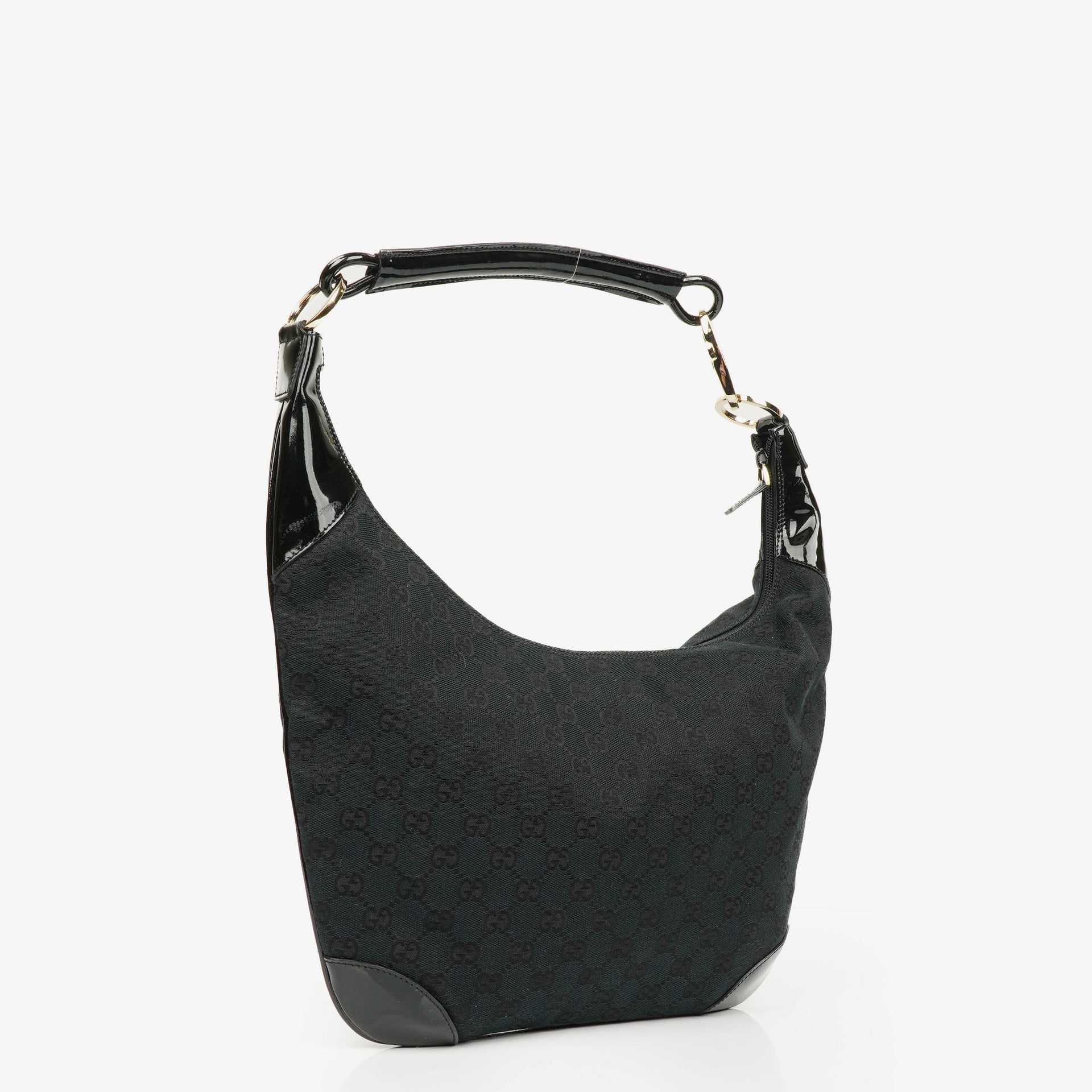Gucci Ring Hobo Bag aus schwarz/navy GG Canvas mit geflochtenem Griff