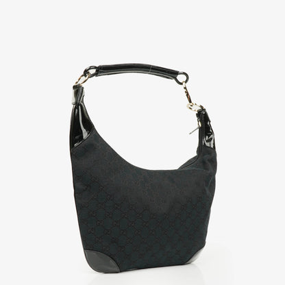 Gucci Ring Hobo Bag aus schwarz/navy GG Canvas mit geflochtenem Griff