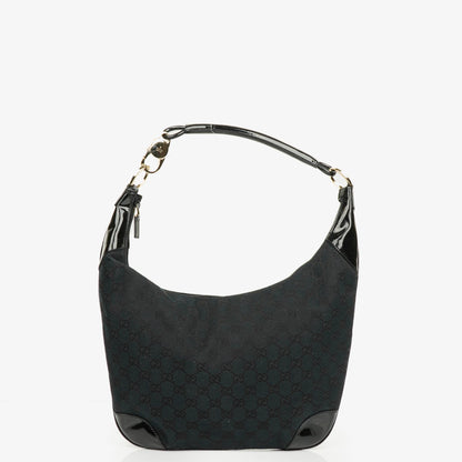 Gucci Ring Hobo Bag aus schwarz/navy GG Canvas mit geflochtenem Griff