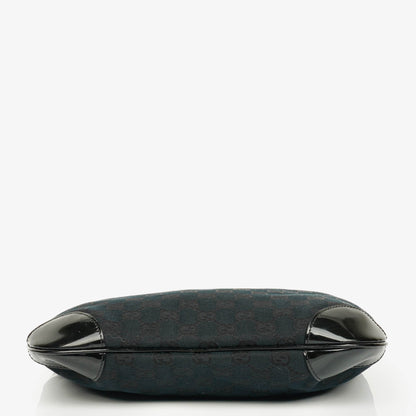 Gucci Ring Hobo Bag aus schwarz/navy GG Canvas mit geflochtenem Griff