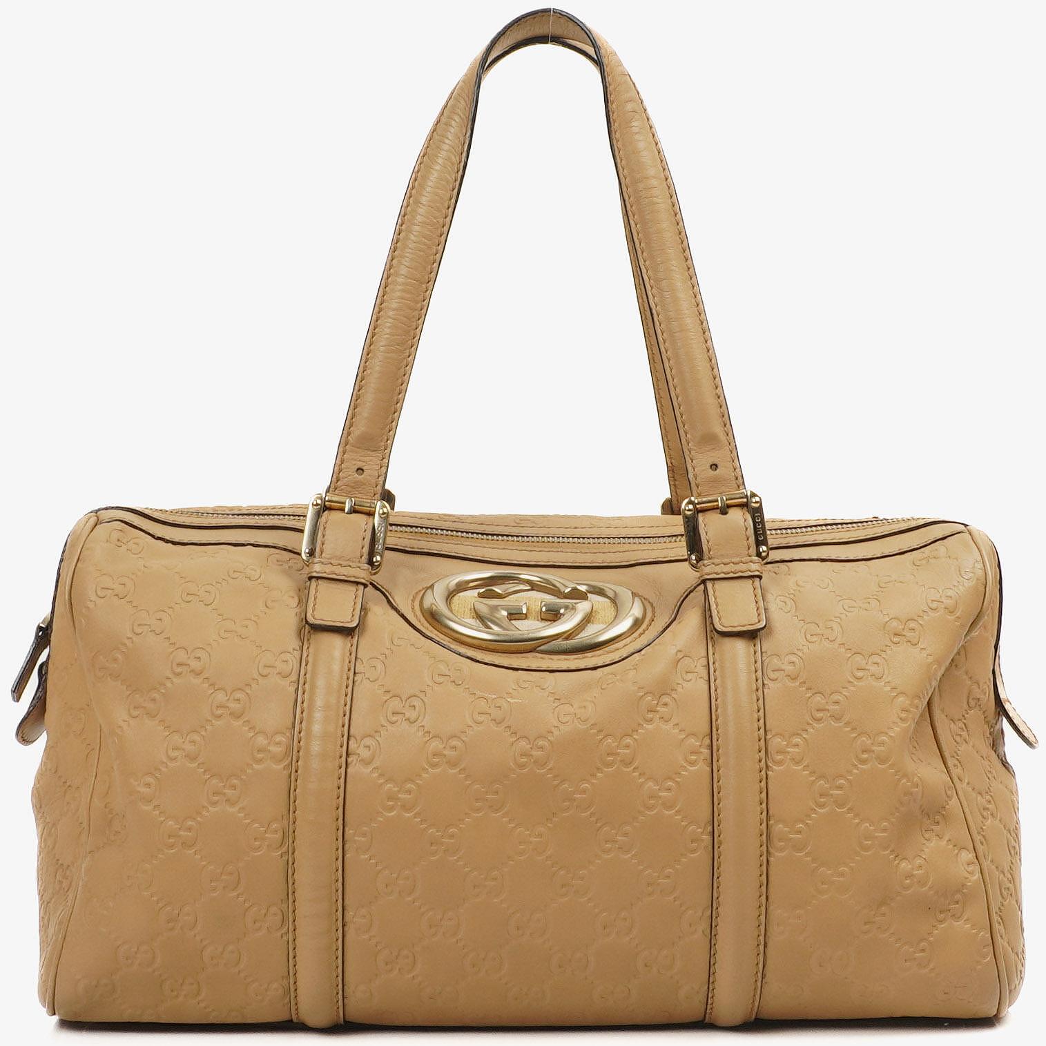 Gucci Britt Beigefarbene Guccissima Leder Boston Tasche