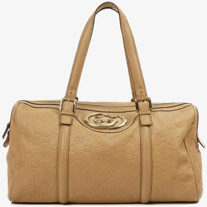 Gucci Britt Beigefarbene Guccissima Leder Boston Tasche