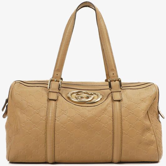Gucci Britt Beigefarbene Guccissima Leder Boston Tasche