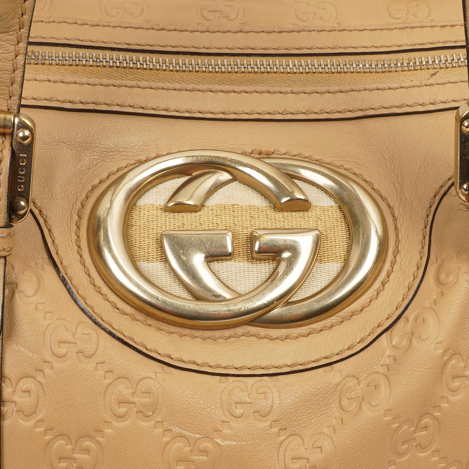 Gucci Britt Beigefarbene Guccissima Leder Boston Tasche