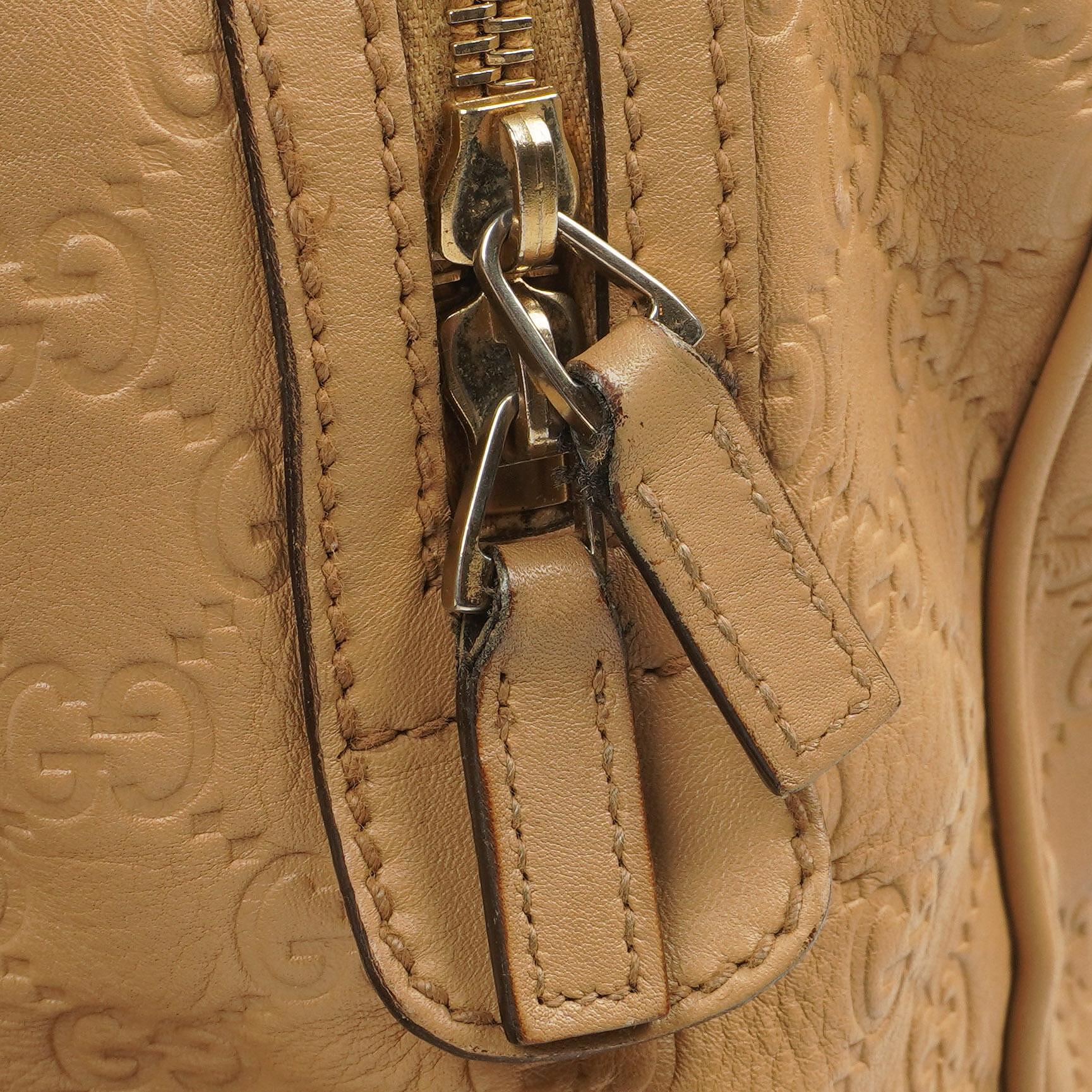Gucci Britt Beigefarbene Guccissima Leder Boston Tasche