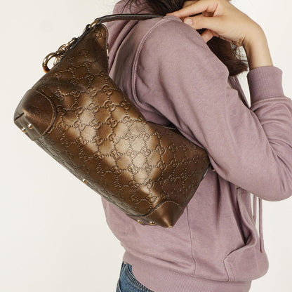 Gucci Heart Bit Hobo-Tasche aus bronzefarbenem Metallic Guccissima Leder