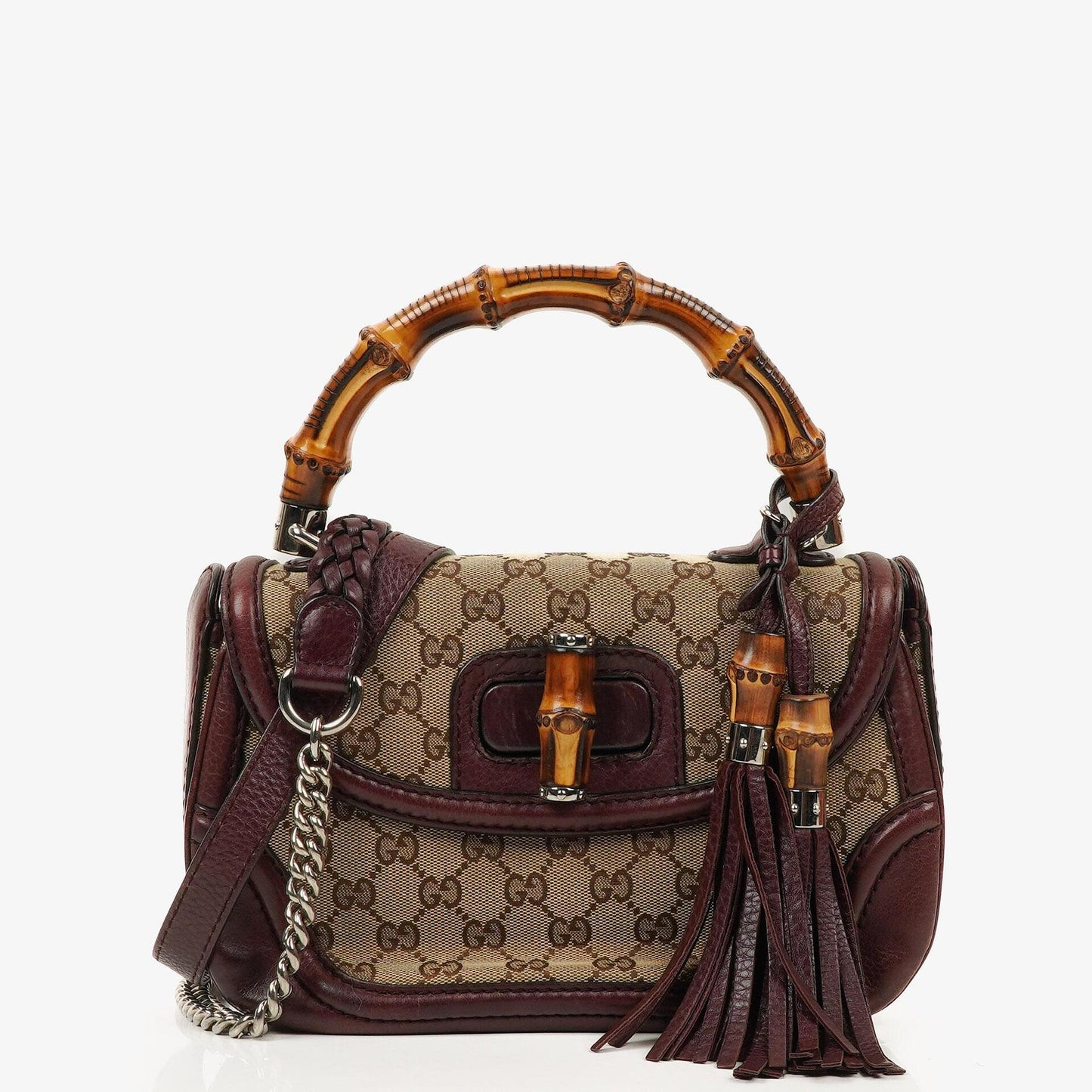 Gucci Medium New Convertible Bamboo Top Handle Tasche aus braunem GG Canvas