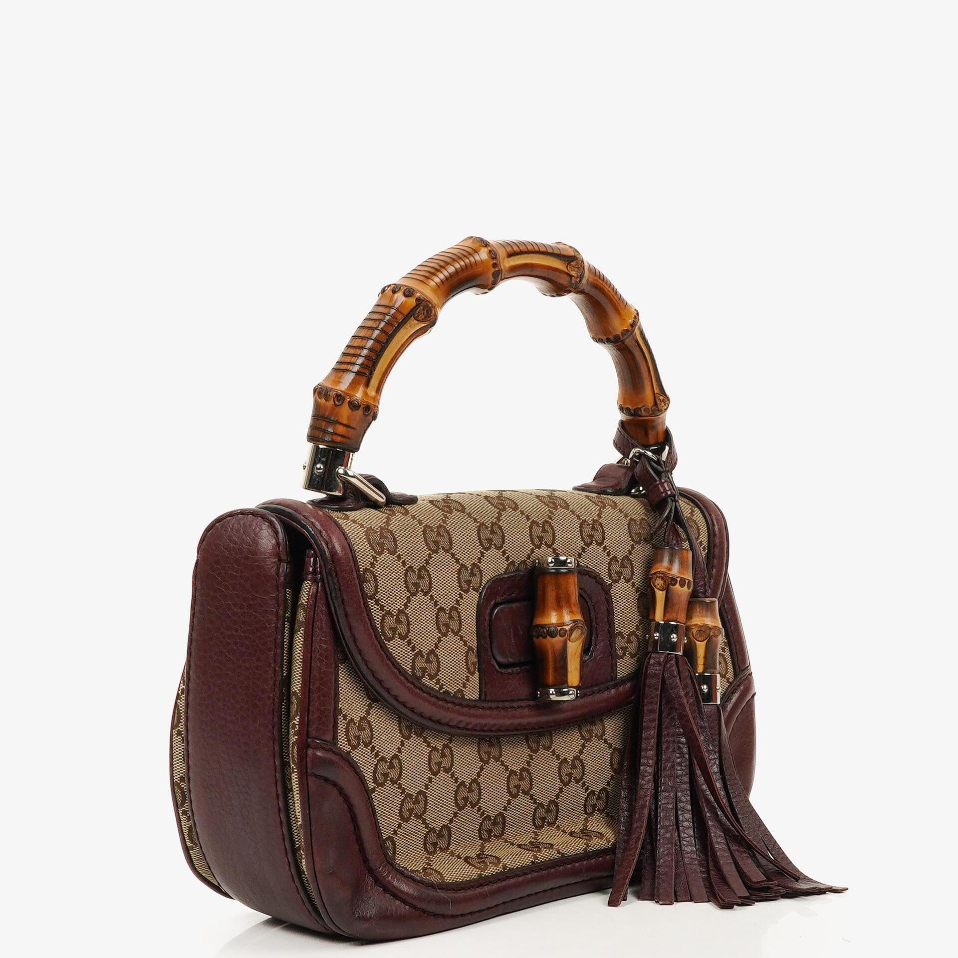 Gucci Medium New Convertible Bamboo Top Handle Tasche aus braunem GG Canvas