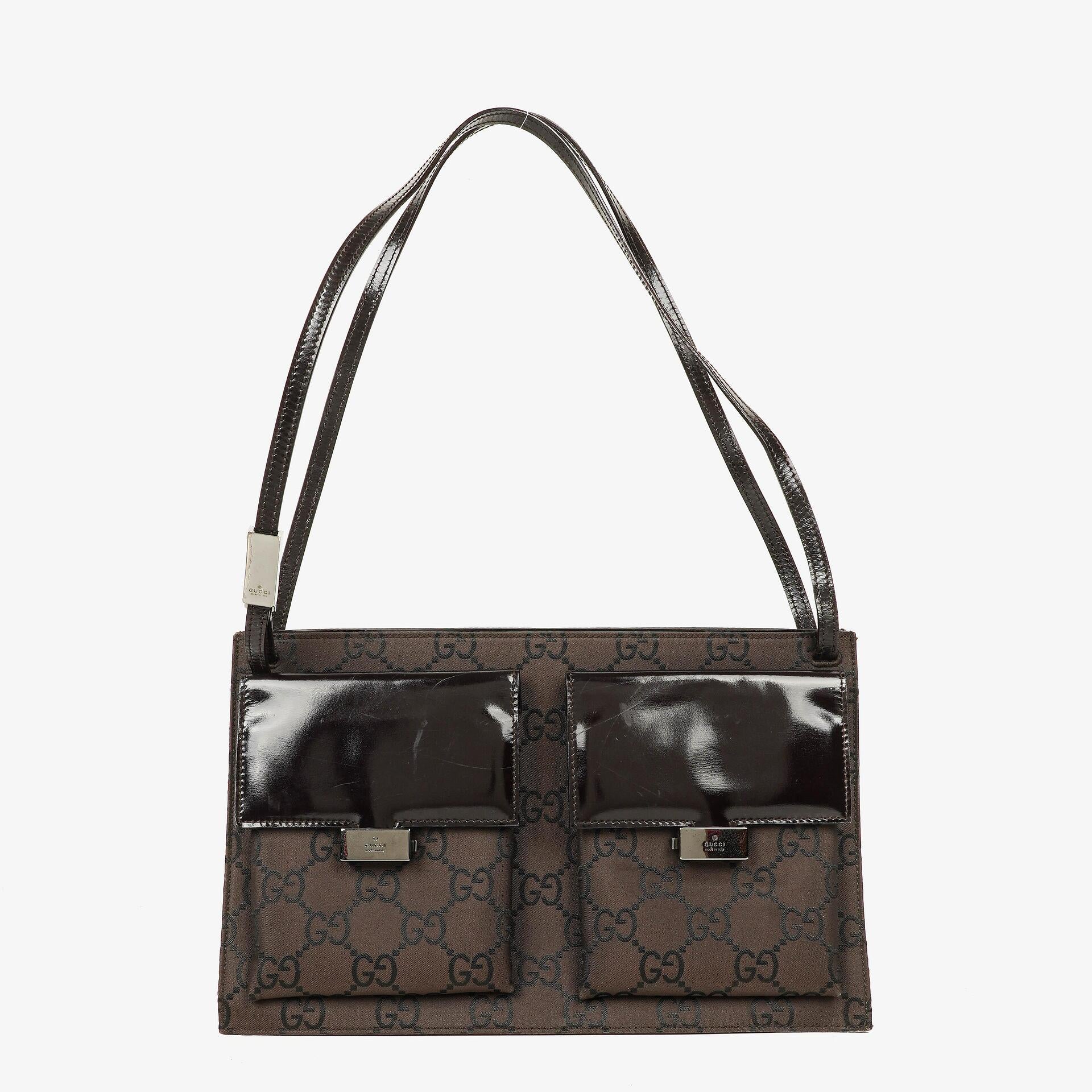 Gucci Braune GG Nylon Doppel-Taschen Schultertasche