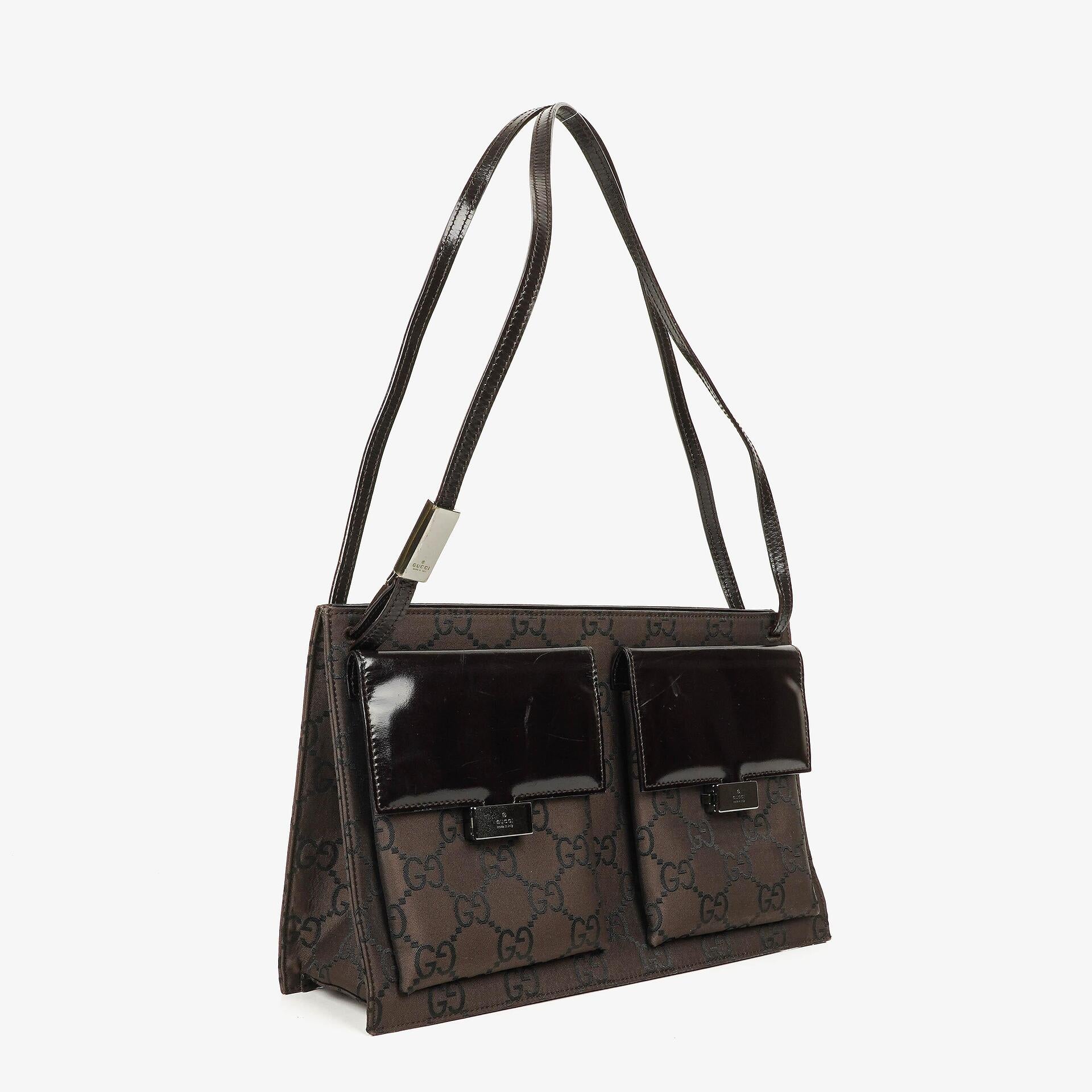 Gucci Braune GG Nylon Doppel-Taschen Schultertasche