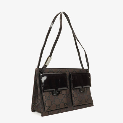 Gucci Braune GG Nylon Doppel-Taschen Schultertasche