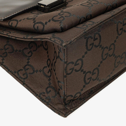 Gucci Braune GG Nylon Doppel-Taschen Schultertasche