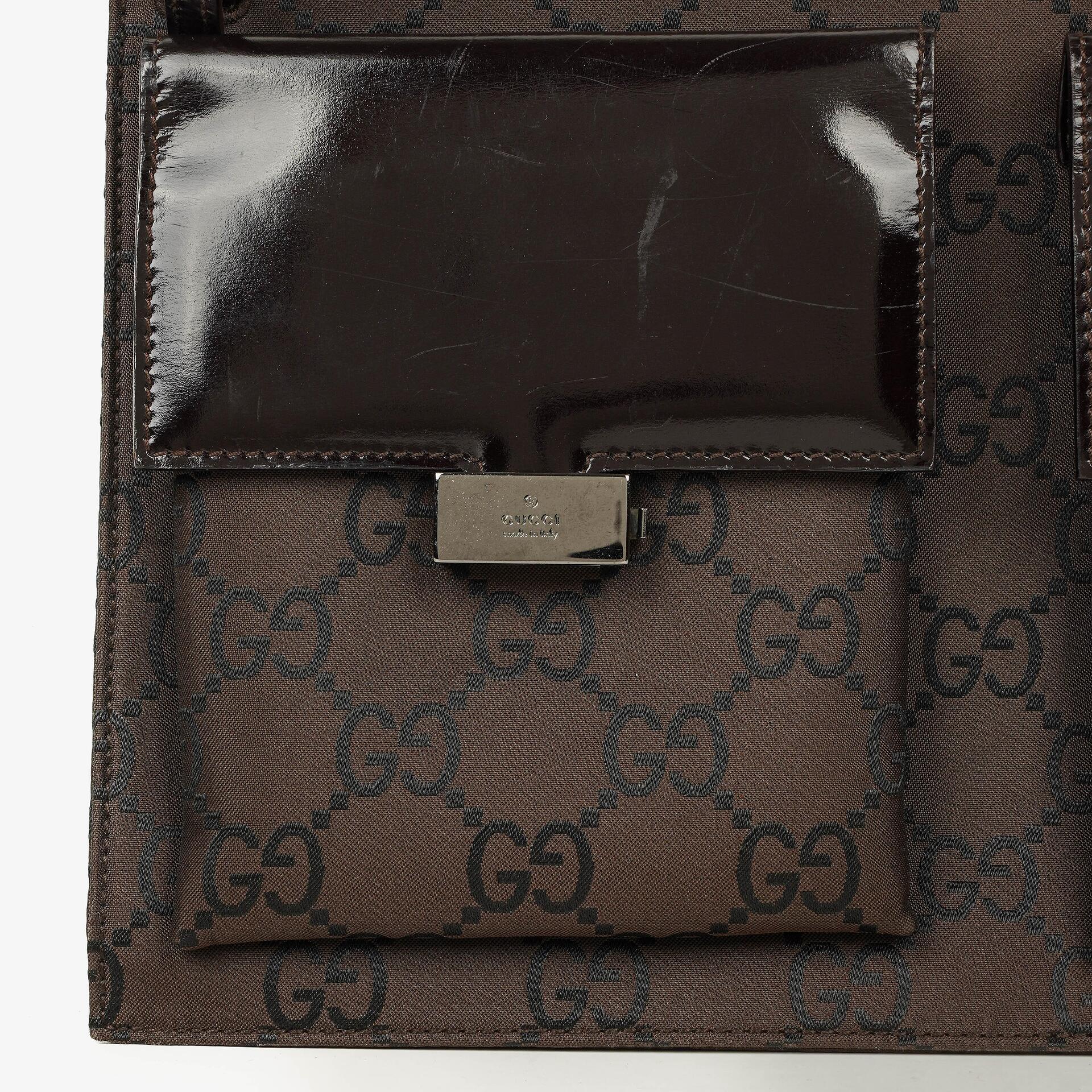 Gucci Braune GG Nylon Doppel-Taschen Schultertasche