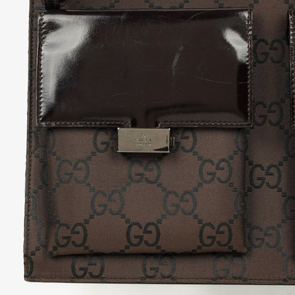 Gucci Braune GG Nylon Doppel-Taschen Schultertasche