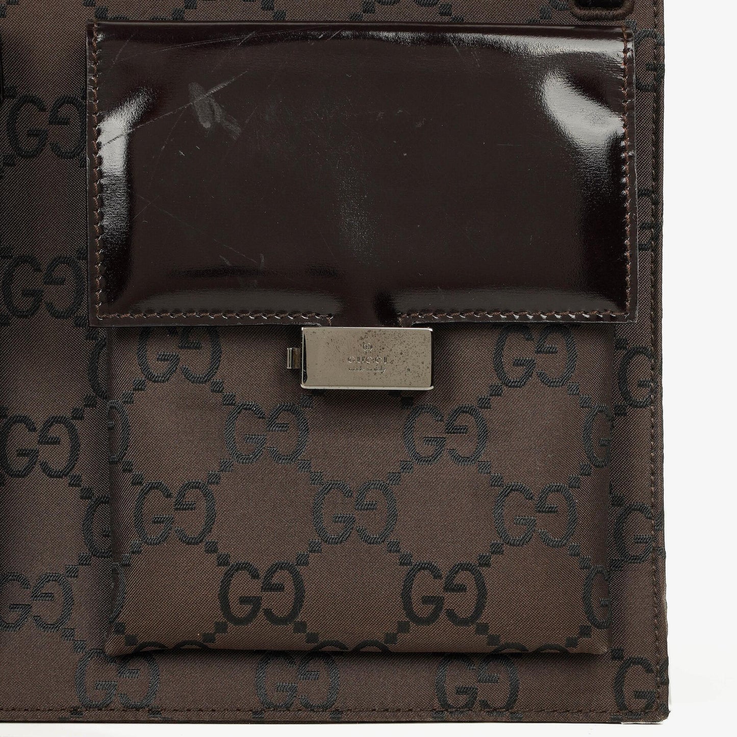 Gucci Braune GG Nylon Doppel-Taschen Schultertasche
