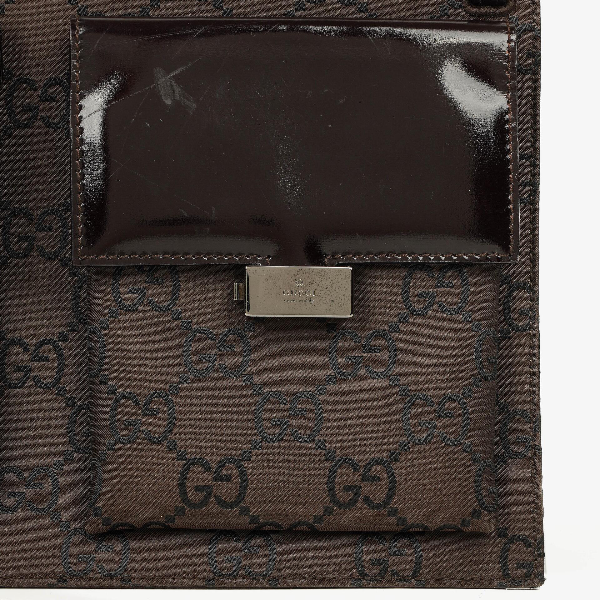 Gucci Braune GG Nylon Doppel-Taschen Schultertasche