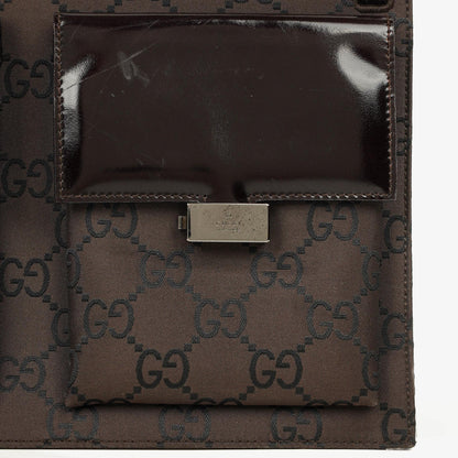 Gucci Braune GG Nylon Doppel-Taschen Schultertasche