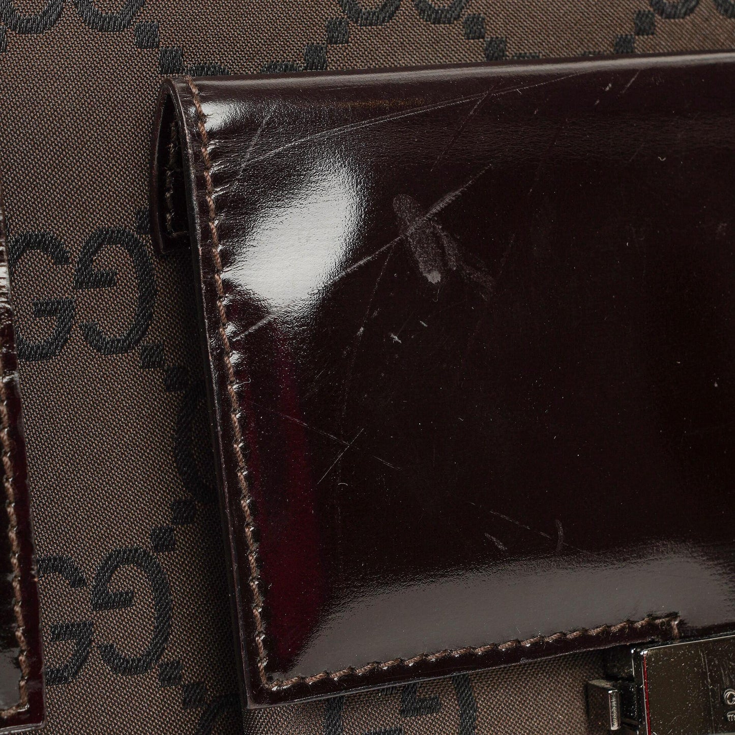Gucci Braune GG Nylon Doppel-Taschen Schultertasche