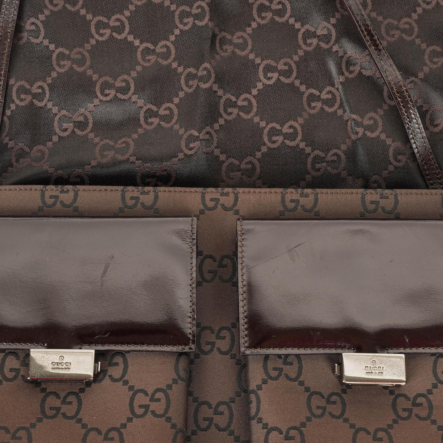 Gucci Braune GG Nylon Doppel-Taschen Schultertasche