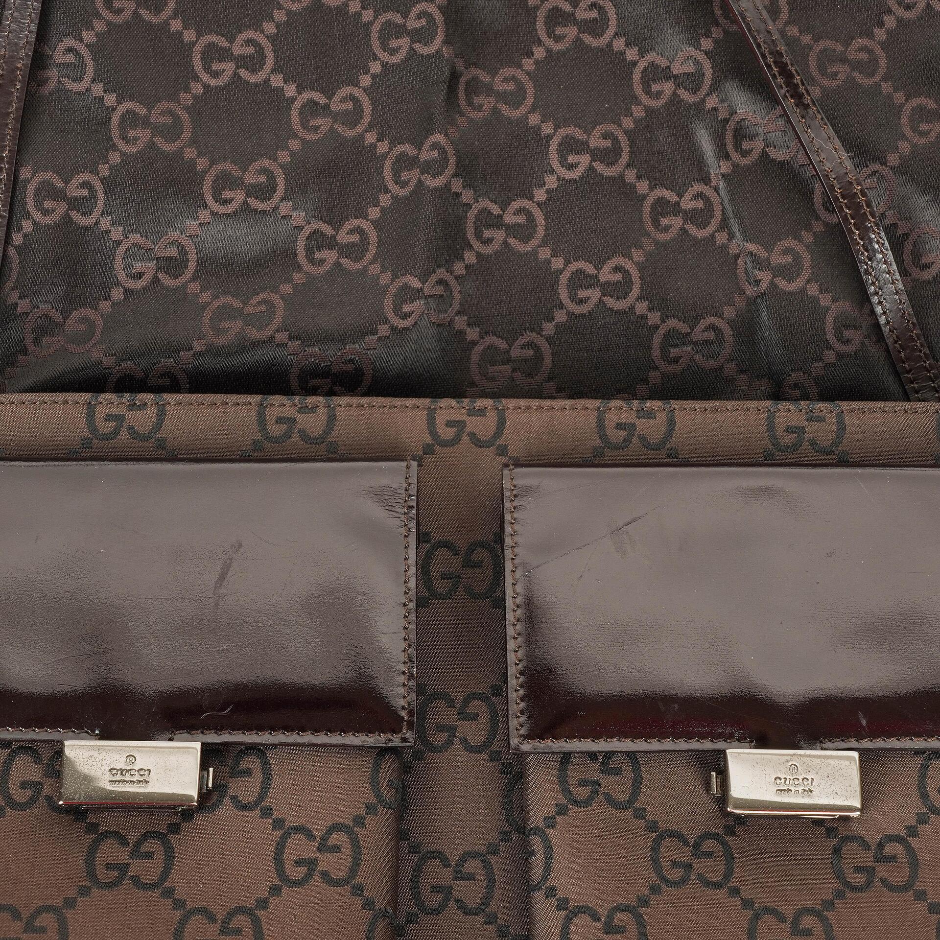 Gucci Braune GG Nylon Doppel-Taschen Schultertasche