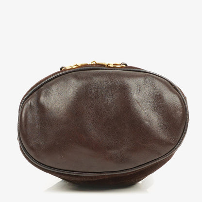 Gucci Bucket Bag aus braunem Leder und Wildleder mit Horsebit-Kette und Zugband