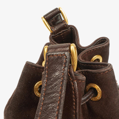 Gucci Bucket Bag aus braunem Leder und Wildleder mit Horsebit-Kette und Zugband