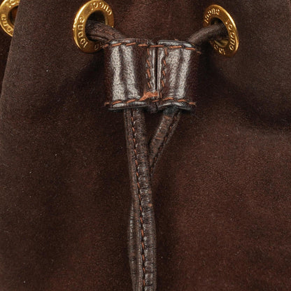 Gucci Bucket Bag aus braunem Leder und Wildleder mit Horsebit-Kette und Zugband