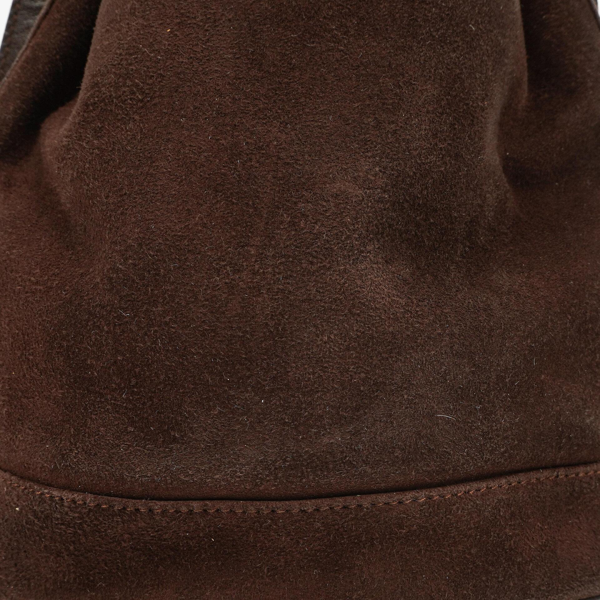 Gucci Bucket Bag aus braunem Leder und Wildleder mit Horsebit-Kette und Zugband