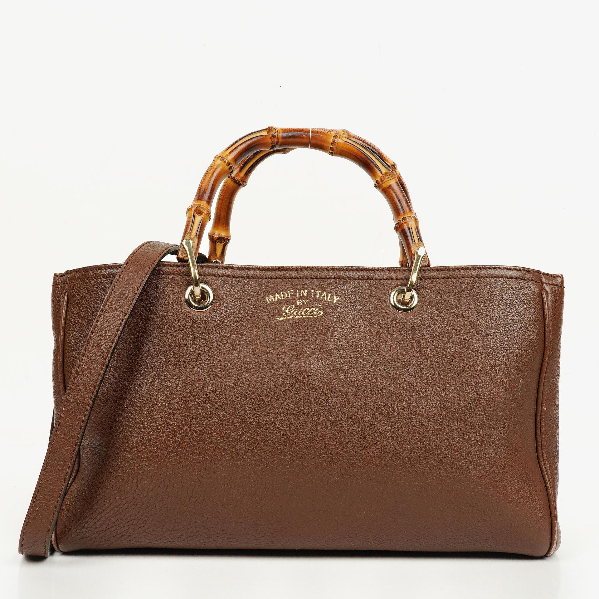 Gucci Medium Bamboo Shopper Tote aus braunem genarbtem Kalbsleder