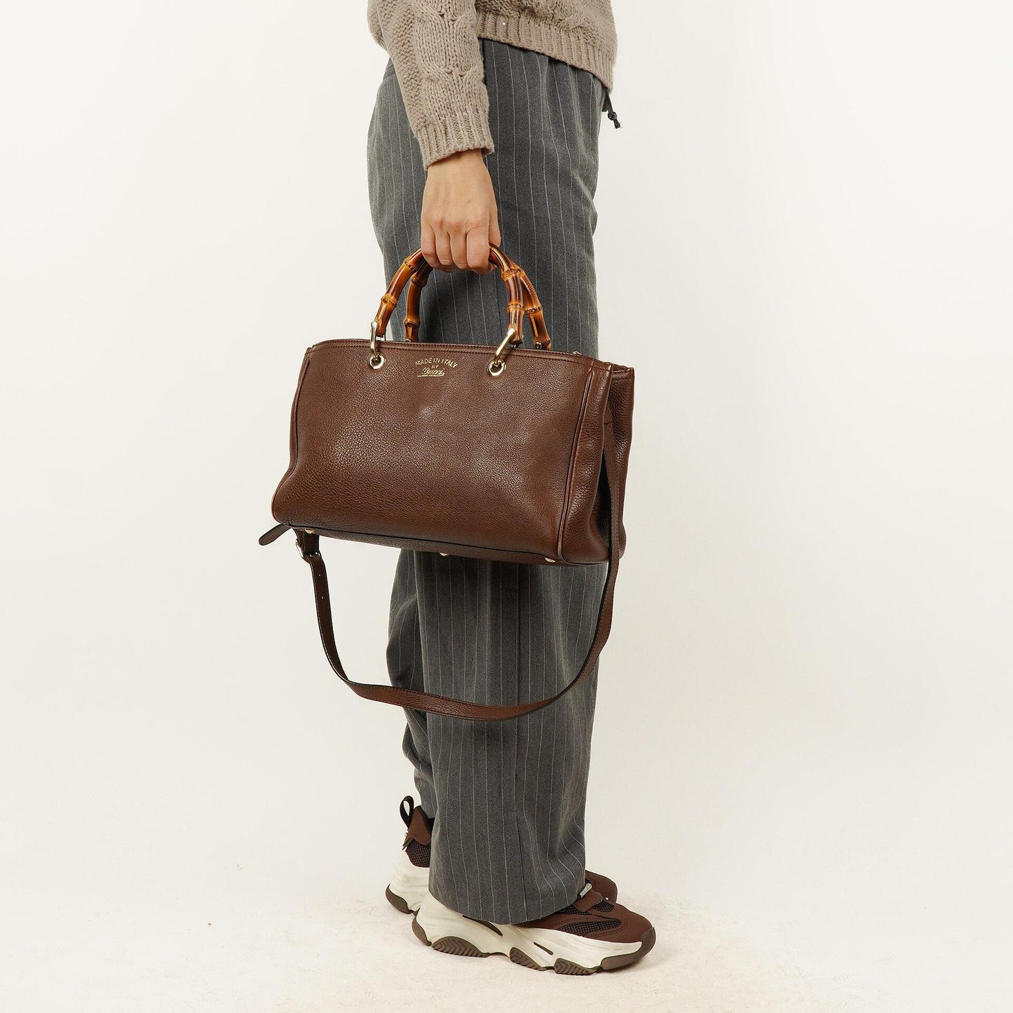 Gucci Medium Bamboo Shopper Tote aus braunem genarbtem Kalbsleder