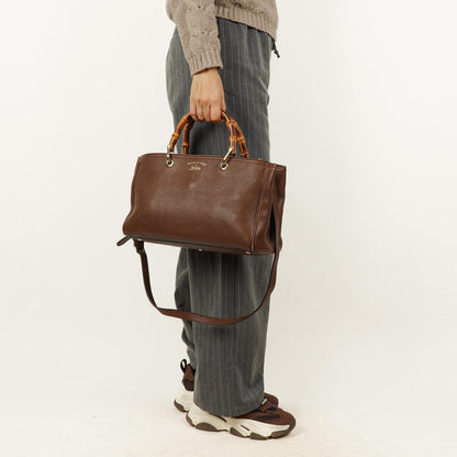 Gucci Medium Bamboo Shopper Tote aus braunem genarbtem Kalbsleder