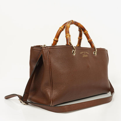 Gucci Medium Bamboo Shopper Tote aus braunem genarbtem Kalbsleder