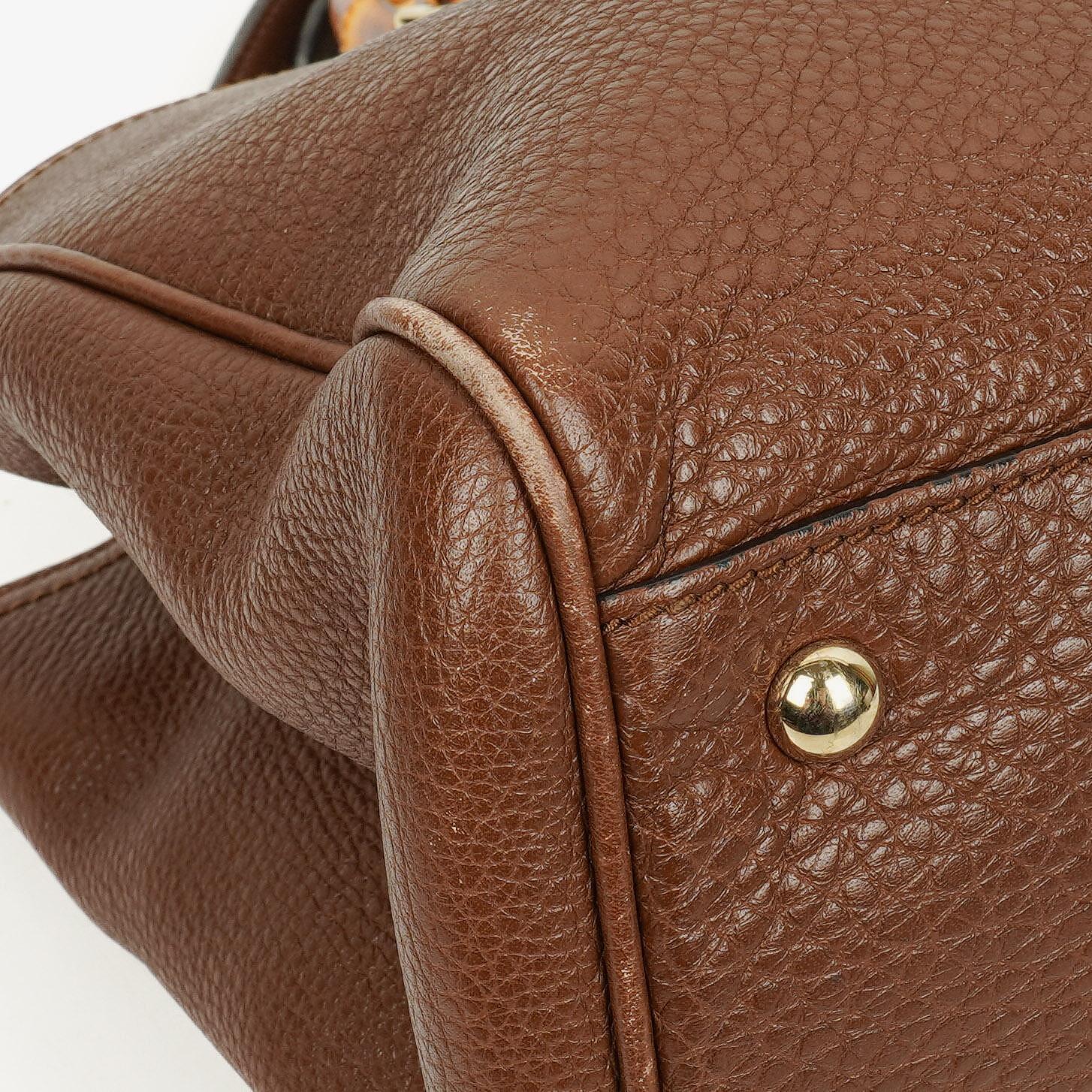 Gucci Medium Bamboo Shopper Tote aus braunem genarbtem Kalbsleder