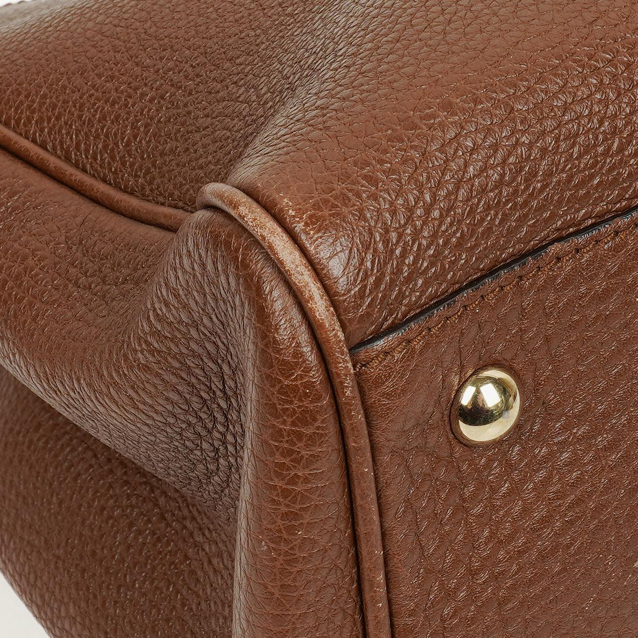 Gucci Medium Bamboo Shopper Tote aus braunem genarbtem Kalbsleder