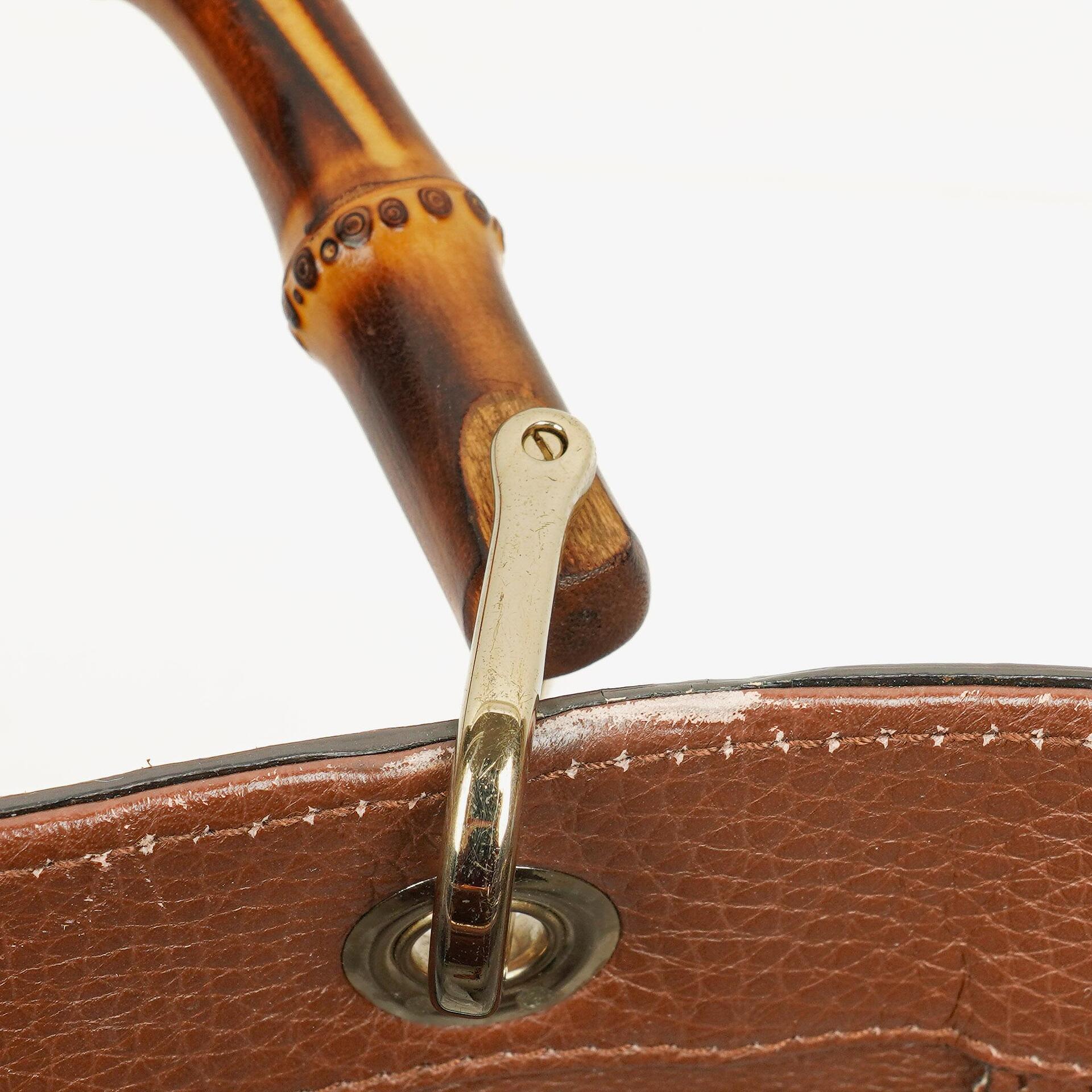 Gucci Medium Bamboo Shopper Tote aus braunem genarbtem Kalbsleder